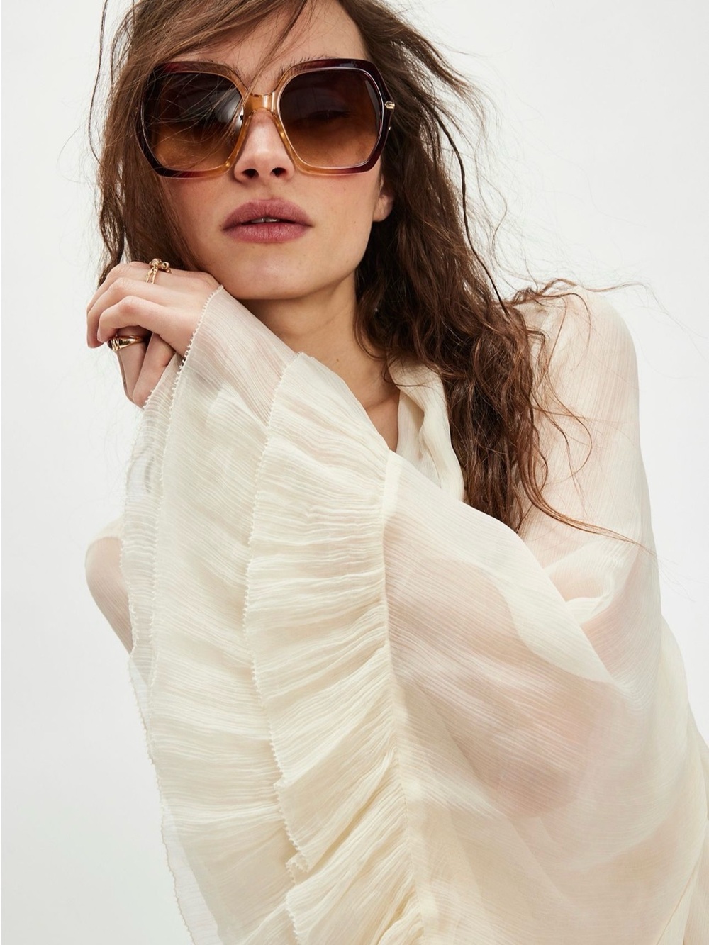 Free People Polly Oversize Square Sunglasses |Ombre Brown Gradient UV Protection